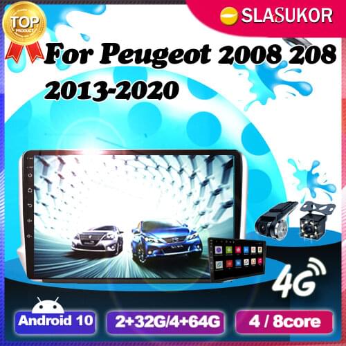 6+128G Android 10 For Peugeot 2008 208 2013 2014 2015 2016 2017 2018-2020 Auto Video Player Navigation Car GPS DVD Cable Canbus