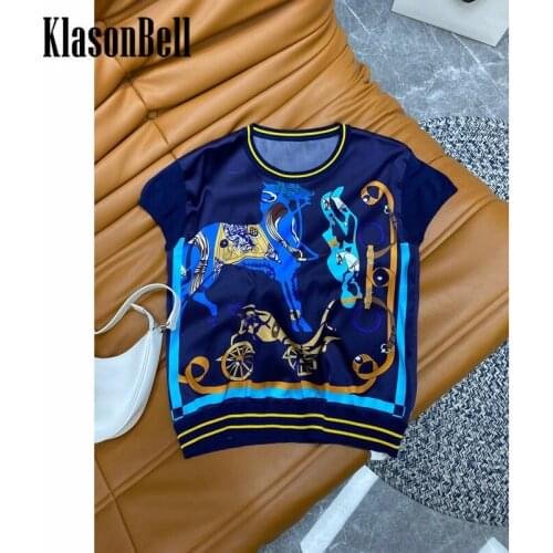 7.5 KlasonBell Silk Tee Women Casual Fashion Print Pattern Patchwork Knitted T-Shirt