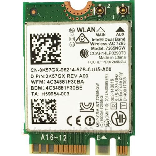 7265NGW 7265AC 802.11ac 867m 2x2 Wifi BT 4.0 NGFF Card Intel Dual Band Wireless-AC 7265 for Dell Toshiba