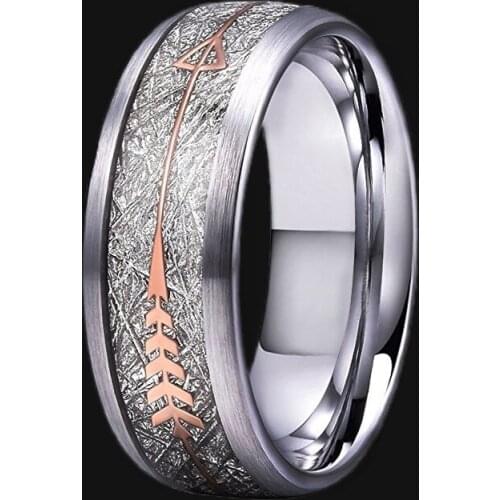 8mm Silver Color Tungsten Carbide Rings for Men Womens Wedding Bands White Meteorite Arrow Inlay Comfort Fit Jewelry Wholesale