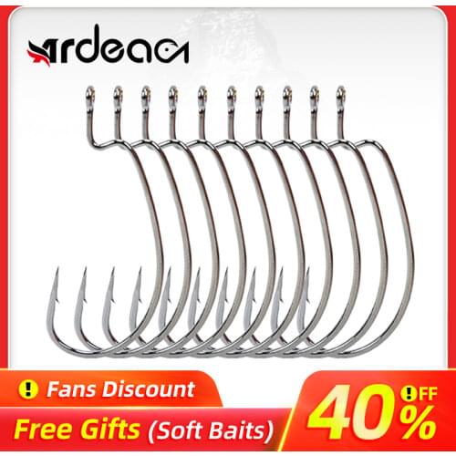 Ardea Worm Hook 1/0#2/0#3/0#4/0#5/0# Needle Point Black Neckel High-carbon Steel Ring Eye With Soft Bait Fishing Tackle