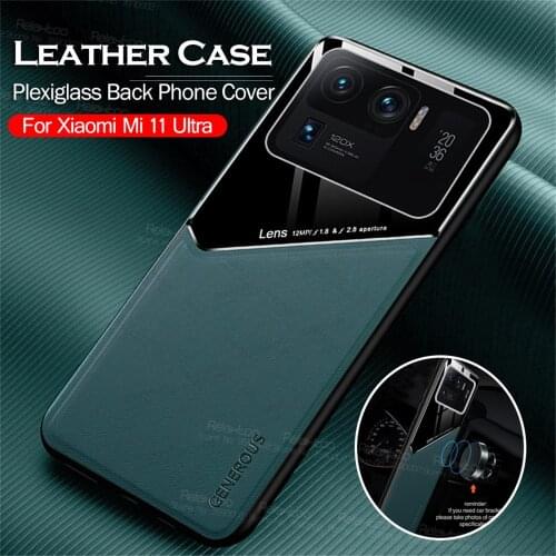 Car Magnetic Holder Leather Case For Xiaomi Mi 11 Ultra Xiomi Mi11 11Ultra 6.81" Plexiglass Silicone Frame Phone Covers Coque