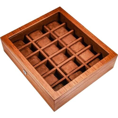Wooden Watch Case with Clear Glass Top Jewelry Storage Organizer 18