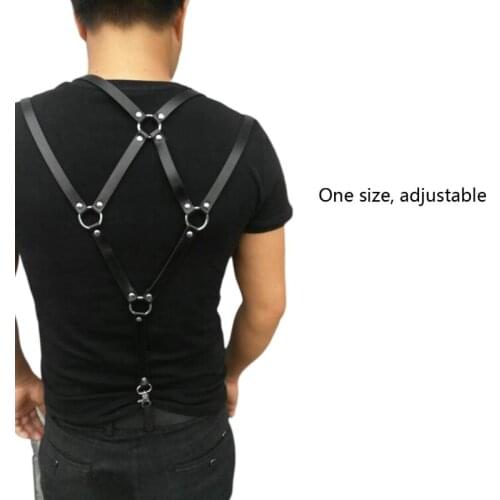 Men Sexy Harajuku Faux Leather Body Chest Harness Suspenders Punk Shoulder Strap XX9D