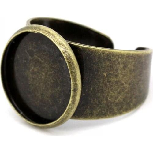 DoreenBeads Retail Rings Adjustable Round Disk Antique Bronze Cabochon Setting(Fit 14mm Dia)18.4mm(US 8.5),10PCs