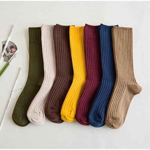 Cotton Women Socks 10 Solid Colors Black Khaki Beige Pink Casual Harajuku Female Crew Sock Spring Summer Autumn Style