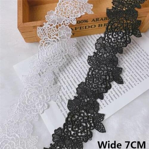 7CM Wide Exquisite White Black Cotton Venise Embroidered Flowers Ribbon Lace Collar Trim Curtains Sofa Clothes Sewing Supplies