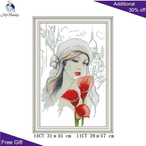 Joy Sunday Beauty And Calla Cross Stitch RA241 14CT 11CT Counted and Stamped Home Decoration Flower Beauty Cross Stitch kits