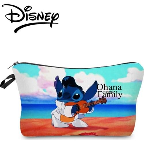 Disney Lilo Stitch Printed Cosmetic Bags Polyester Cartoon Travel Mini Makeup Bag Fashion Women Clutch Phone Bag Custom Pattern