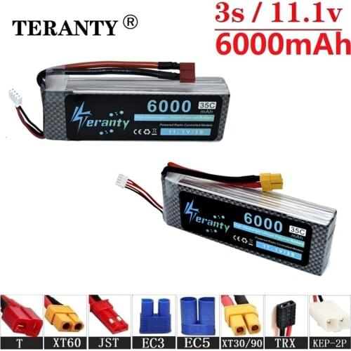 High Power 11.1v 6000maH 35C Lipo Batterry For RC Drones Cars Boats Quodcopter Spare Parts 3s 5200mah 11.1v Rechargeable battery