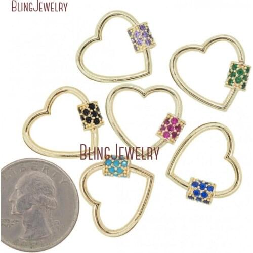 Gold Filled Small Stoned Heart Lock Clasp CZ Micro Pave Screw Clasp Lock Carabiner Pave Charm Holder 20mm FC29959