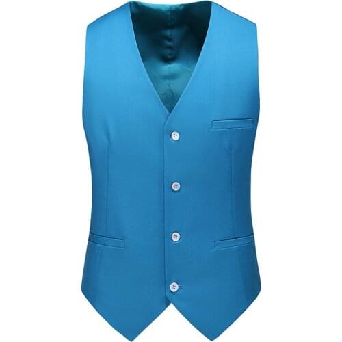 Fashion Slim Fit Leisure Waistcoat Double Breasted Men Suit Vest Tuxedo Formal Business Jacket Sleeveless Blazer Sea Blue Black