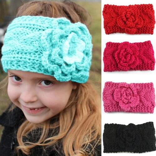 Yundfly Autumn Winter Handmade Knitting Woolen Headband For Children Kid Stretch Crochet Floral Warm Hair Band Girls Turban