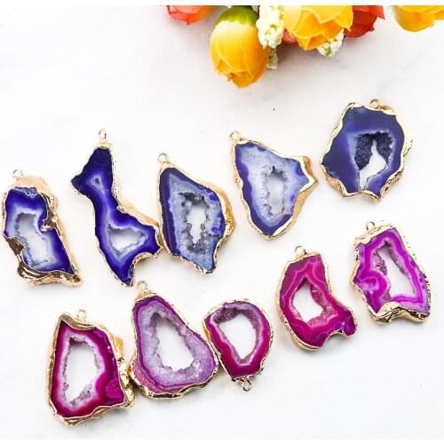 Natural Purple Rose Pink Quartz Crystal Pendant Irregular Agate Slice Unique Druzy Charms DIY woman Necklace Jewelry Making Gift