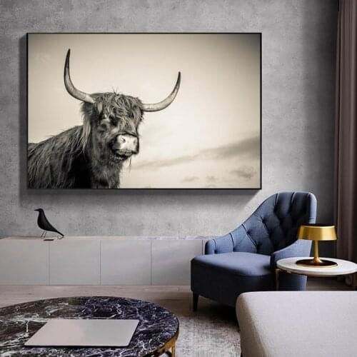 Highland Cow Poster Canvas Art Animal Posters and Prints Cattle Painting Wall Art Nordic Decoration Wall Picture for Living Room