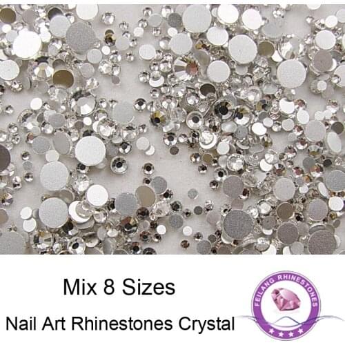 Mix 8 Sizes Crystal & Crystal AB Rhinestone 1404pcs No Glue Nail Art Non Hotfix Rhinestones
