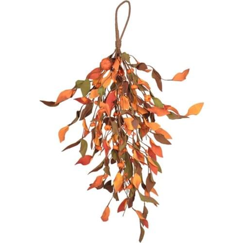 Pumpkin Wreath Autumn Leaves Outdoor Ornament Door Hanging Pendant 1PC Simulation Halloween Artificial Thanksgiving Flower