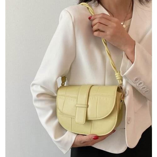 Stone Pattern PU Leather Ladies Crossbody Bags 2021 Vintage Trend Shoulder Bags Womens Branded Solid Color Semicircle Handbags