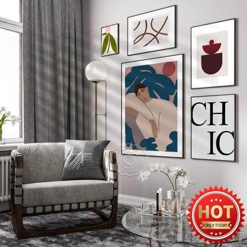 Women Vintage Art Oil Painting Poster, Geometry Art Flower Decor Prints, Abstract Women Line Mural, Modern Simple Home Decor