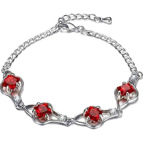 Ruby gemstones red crystal chain bracelets for women zircon diamonds white gold silver color jewelry bijoux sweet accessory gift