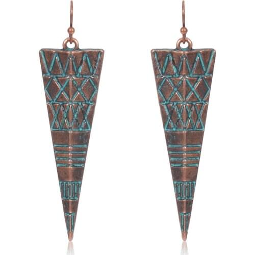 HC Punk Style Triangle Geometric Earrings for Women Long Statement Earrings Antique Green Color Alloy Metal Jewelry Earrings F