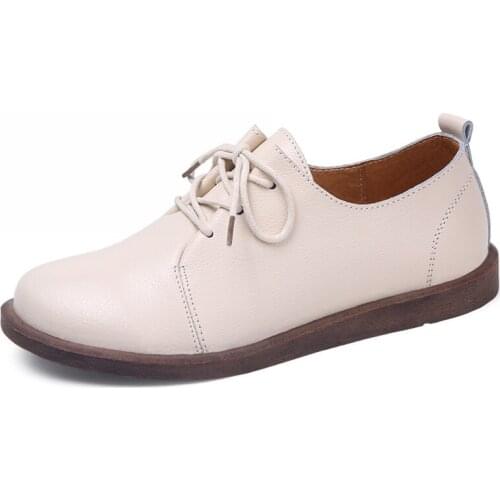Flat Shoes For Women Oxfords Spring/Autumn Genuine Leather Women Casual Flats Ladies Lace Up Solid Chaussure Femme 2021