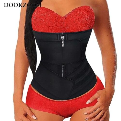 Women Latex Waist Trainer Body Shaper Corset Zipper Cincher Corset Top Slimming Belt Black Shapewear Plus Size Belly Girdle Faja