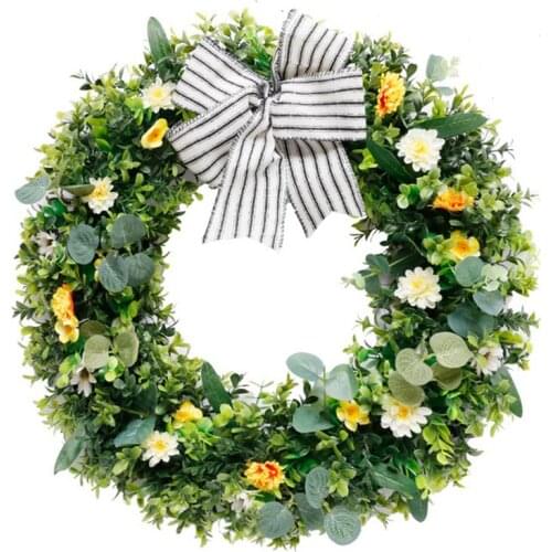 1 Pcs Fashion Artificial Flower Wreath Hanging Front Door Decorative Creative Green Leaf Garland Decor For Wedding Party Events
