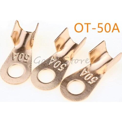 Free Shipping 10pcs OT-50A 4-10 Square Cable Dia Red Copper Circular Splice Crimp Terminal Wire Naked Connector