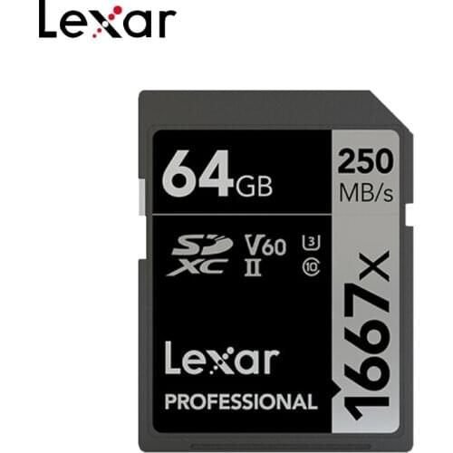 100% Original Lexar 1667x SD Card High Speed 250MB/s U3 V60 Class 10 64GB UHS-II Memory Card 128GB For 4K video Camera