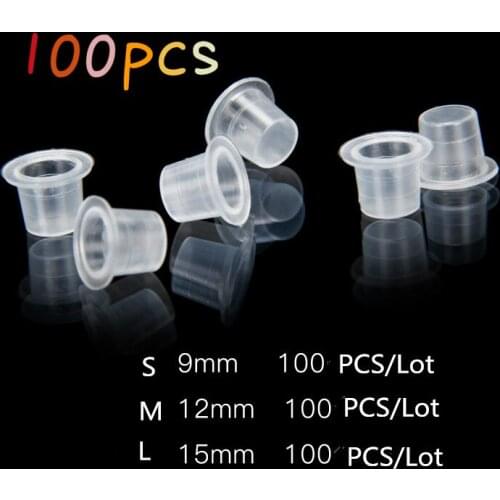 100Pcs Tattoo Ink Cup Cap Plastic Microblading Pigment Clear Holder Container S/M/L Size For Needle Tip Grip Power Supply