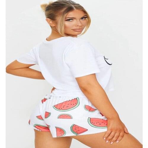 2021 New Arrival Summer Pajamas Set Women Sleepwear For Female Soft Casual Cartoon Printed Top And Shorts Suit Pyjamas Sets Home