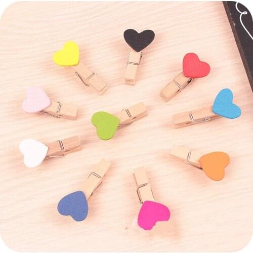 50pcs/lot 3.5cm love wooden clip cute wooden color love small clip photo clip card holder 50 loaded hemp rope