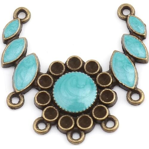 8Seasons Vintage Zinc Alloy Connectors Flower Leaves Antique Bronze Green/Black/Brown Enamel DIY Making Necklace Jewelry,10PCs