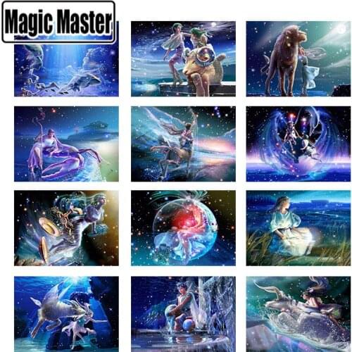 5D Diy diamond painting 12 zodiacal constellations circular diamond embroidery Rhinestone cross stitch Wall Sticker