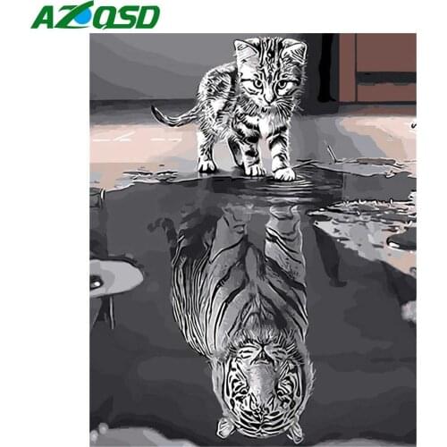 AZQSD Draw By Number On Canvas Cat Animal HandPainted DIY Pictures Oil Painting By Numbers Tiger Oil Painting Home Decor Gift