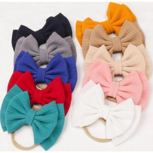 36pc/lot Girls 5" Solid Cotton Fabric Hair Bows Nylon Headband,Waffle Bows Elastic Hair Band For Girls Kids DIY Hair Accessories