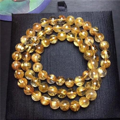 FREE SHIPPING 3rows Natural gold hair crystal Brazilian Beads Bracelet AAA 8mm