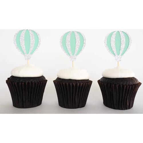 Glitter hot air balloon wedding first birthday cupcake toppers party cake decoration doughnut food picks