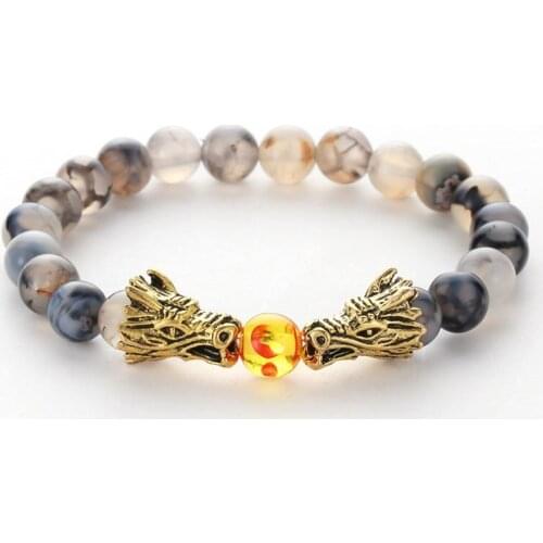 8mm rf2 bead Bangles Black dragon bead double Dragon Buddha Prayer Yoga Bracelet women men nature stone Party Jewelry