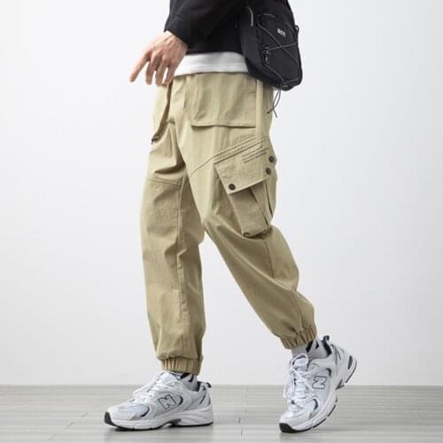 2021 New Spring Fashion Multi-Pockets Khaki Black Mens Cargo Jogger Pants Streetwear Casual Baggy Trousers