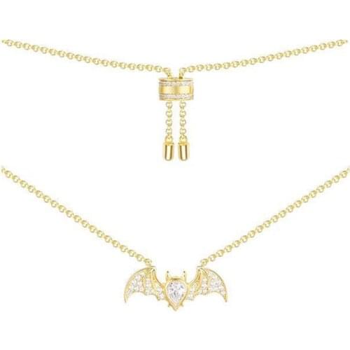Fine Design 925 Sterling Silver Gold Color Vampire Bat Pendant Necklace Women Egyptian Cubic Zircon Jewelry April Collection