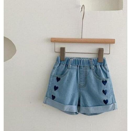 Childrens Clothing Girl Jeans Shorts 2021 Summer Thin Hot Pants Korean Style Fashion Love Printing For Kids Girls Denim Shorts