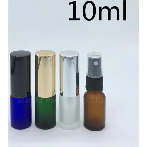 Travel bottle 10ml amber blue green transparent frosted glass bottle with sprayer, 10cc perfume bottle Spray Glass Bottles 12pcs