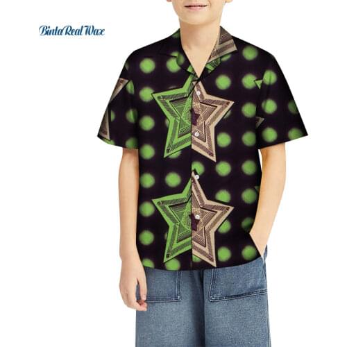 Boys Fashion Top Shirt Bazin Riche African Wax Print Cotton Short Sleeve Shirt for Boys Children Kids Clothing WYT596