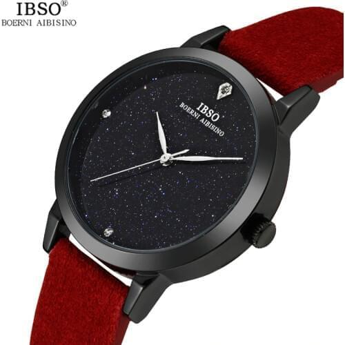 IBSO New Brand Fashion Starry Sky Women Watches 2018 Genuine Leather Strap Quartz Watch Women Casual Galaxy Ladies Watch