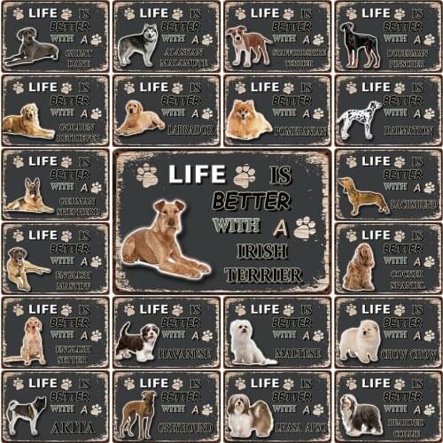 [ Kelly66 ] Dog Life Better With A German Shepherd Irish Terrier Metal Sign Home Decor Bar Wall Art Painting 20*30 CM Size Dy127