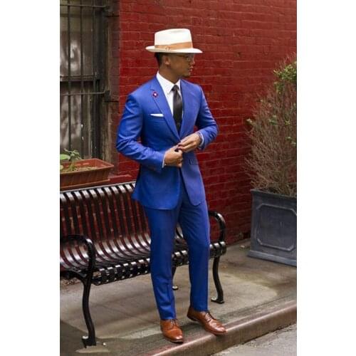 Classic Royal Blue Groom Tuxedos Cheap Slim Fit Notched Lapel 2019 Vintage Wedding Prom Suits Mens Suit (jacket + Pants + tie)