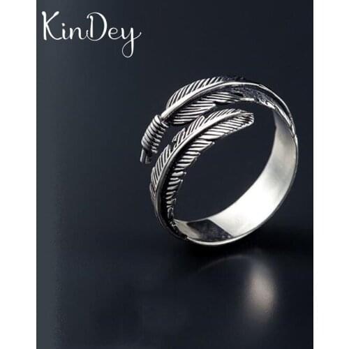 Kindey Bijoux 2020 Simple Style Silver Color Feather Rings For Women Gifts Large Adjustable Finger Rings