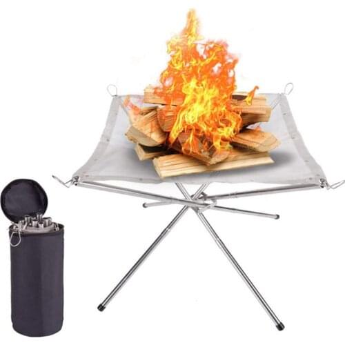 Bonfire Campfire Pit Camping Wood Stove Stand Frame Fire Rack Stainless Steel Foldable Mesh Fire Pit Outdoor Wood Heater Heating